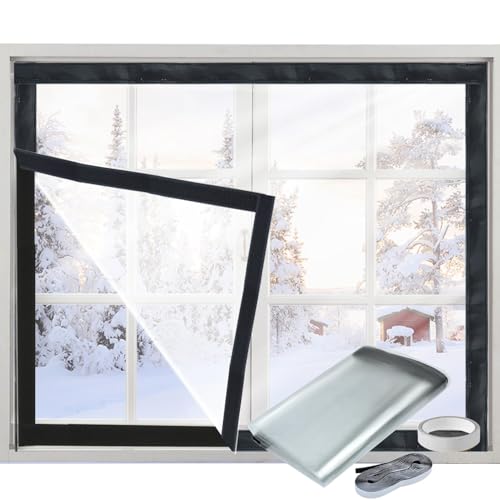Jeyeou Window Insulation Kit for Winter Adjustable Plastic Insulated Window Cover Sealer Reusable Thermal Thicken Clear Insulation Wrap Transparent Film with Hook and Loop Tape for Winterizing 48 x 63 - Image 1