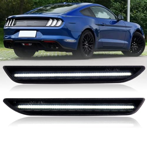 Nrgedzam LED Side Marker Lights Rear Fender Marker Reflectors Lamps Compatible with 20152022 Ford Mustang GT White Smoked Lens 2PCS - Image 1