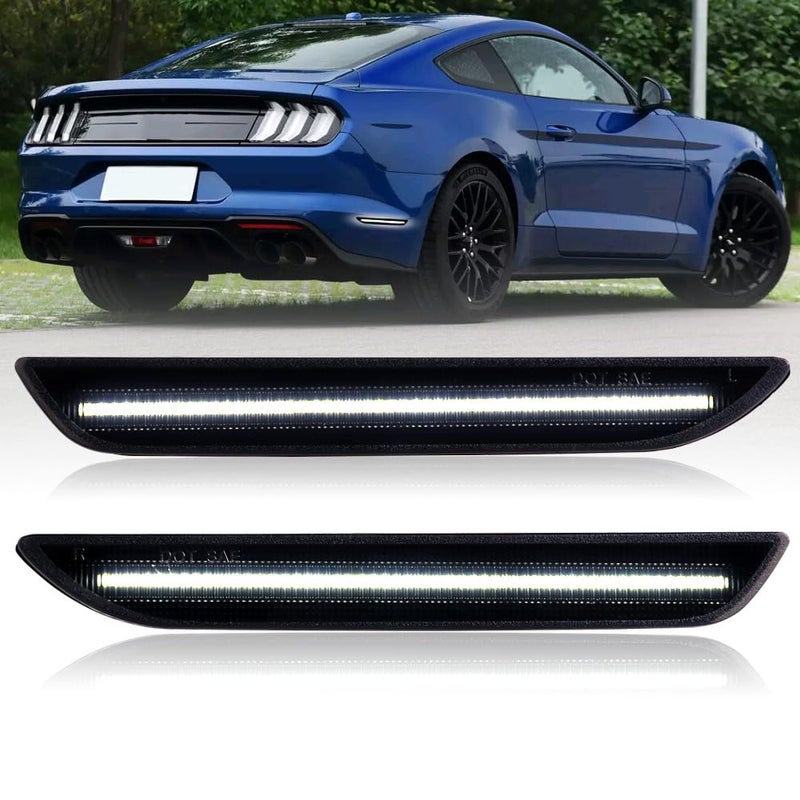 Nrgedzam LED Side Marker Lights Rear Fender Marker Reflectors Lamps Compatible with 20152022 Ford Mustang GT White Smoked Lens 2PCS - Image 2