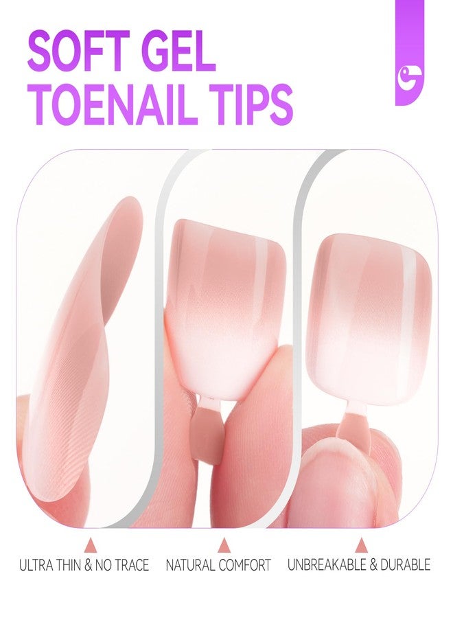 Gelike Ec Press on Toenails for Wide Beds: 240 Pcs Natural Nude Ombre French Short Square Soft Gel Full Cover Fake Toenails, Understated Elegance & Clean Aesthetic for Everyday Wear, 15 Sizes - Image 5