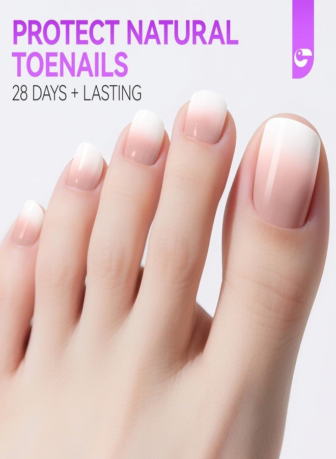 Gelike Ec Press on Toenails for Wide Beds: 240 Pcs Natural Nude Ombre French Short Square Soft Gel Full Cover Fake Toenails, Understated Elegance & Clean Aesthetic for Everyday Wear, 15 Sizes - Image 4