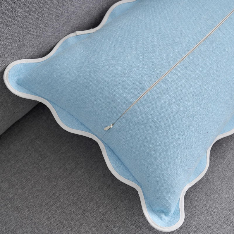 Mayler Yee Scalloped Pillow Covers Set of 2 for Living Room | Spring Decorative Sofa Couch Lumbar Pillows | Boho Sytle Decorative Home | Aesthetic Funky Preppy Pillow Cases (Blue, 12x20 Inch) - Image 3