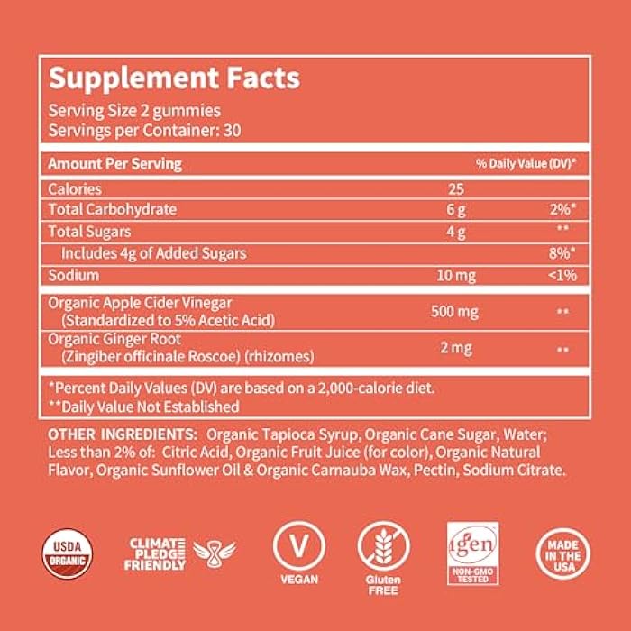 WellPath Organic Apple Cider Vinegar Gummies with The Mother - USDA Organic ACV Gummies - Ginger & Apple Cider Vinegar with Mother for Gut Health - Vegan, Non-GMO, 60 Ct - Image 5