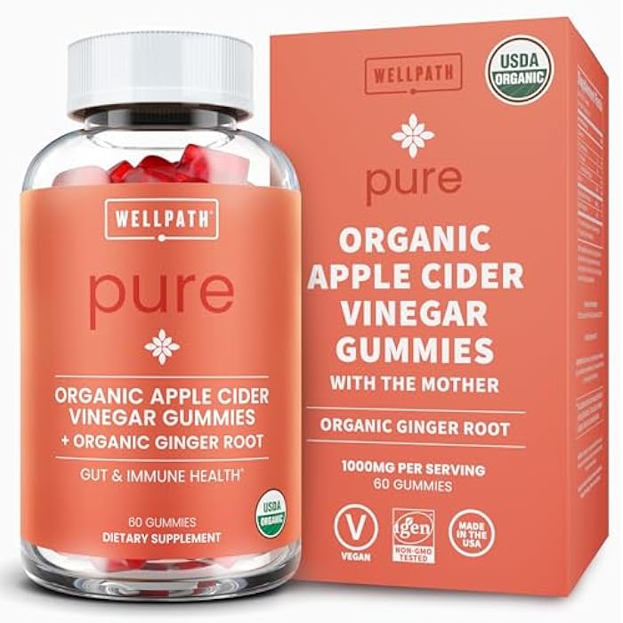 WellPath Organic Apple Cider Vinegar Gummies with The Mother - USDA Organic ACV Gummies - Ginger & Apple Cider Vinegar with Mother for Gut Health - Vegan, Non-GMO, 60 Ct - Image 1