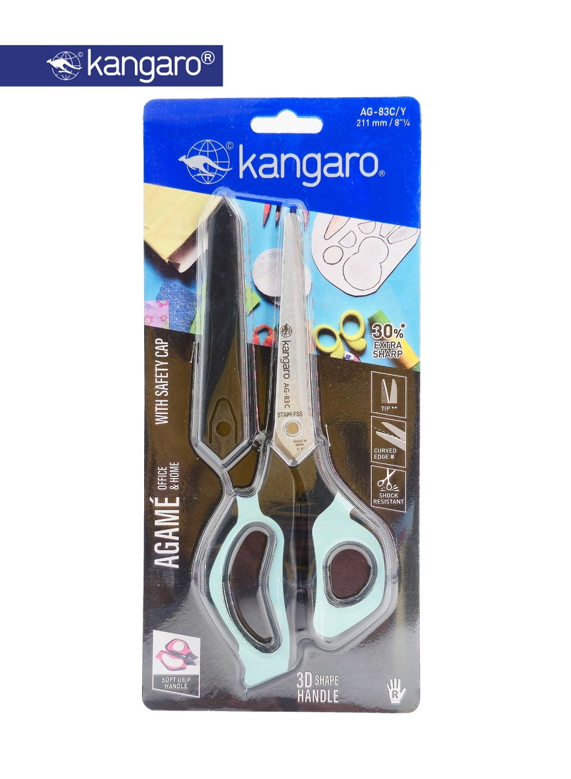 Kangaro Stainless Steel Scissors 8.25 Inch with Safety Cap Soft Grip - Image 2