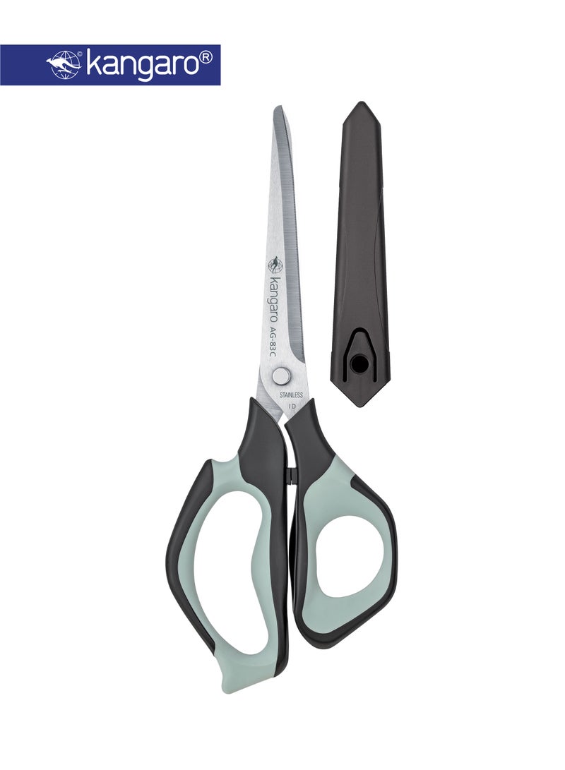 Kangaro Stainless Steel Scissors 8.25 Inch with Safety Cap Soft Grip - Image 1
