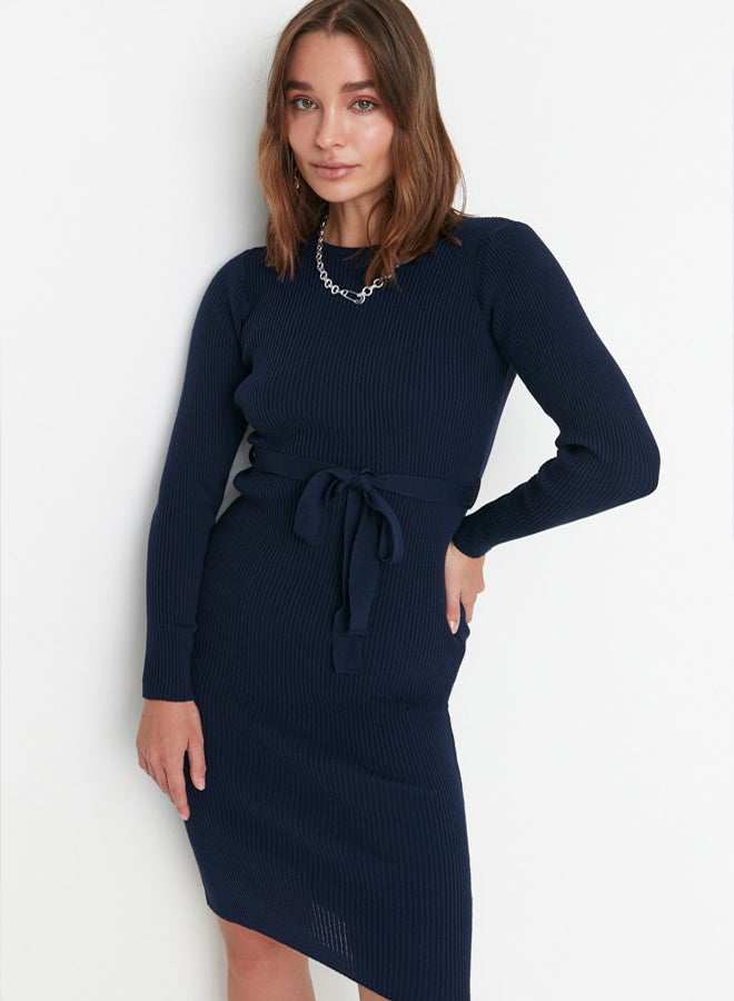 trendyol Navy Blue Midi Knitwear Belt Detailed Dress TWOAW22EL0009 - Image 3