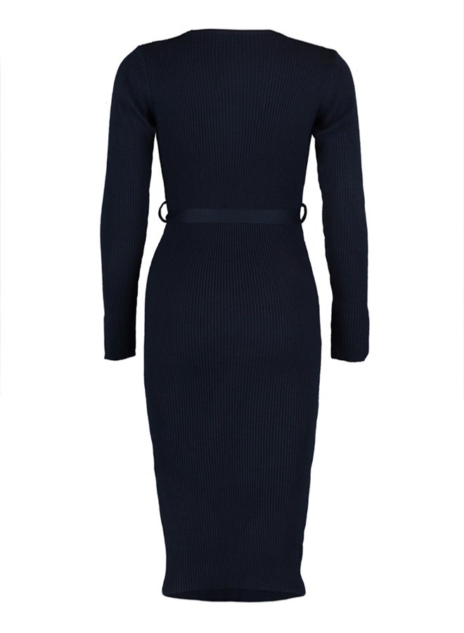 trendyol Navy Blue Midi Knitwear Belt Detailed Dress TWOAW22EL0009 - Image 5