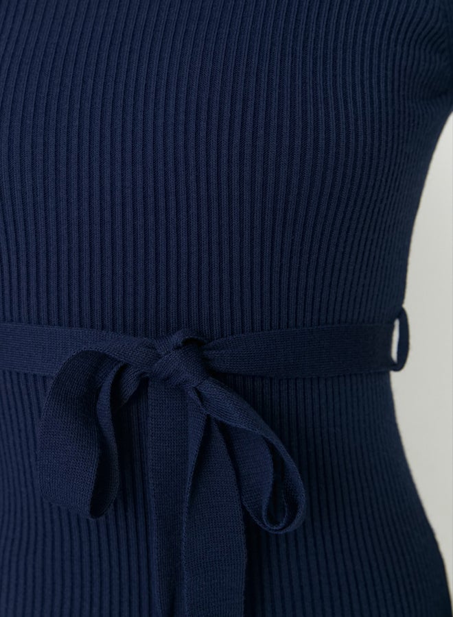 trendyol Navy Blue Midi Knitwear Belt Detailed Dress TWOAW22EL0009 - Image 4
