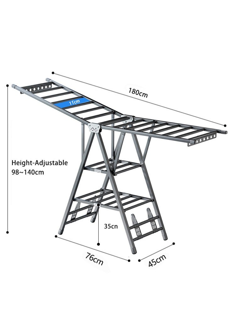 زوكنج رف تجفيف الملابس القابل للطي لمجفف الملابس من ZUCNG مع 4 حاملات أحذية، شماعة غسيل قابلة للطي من 3 طبقات، رف تجفيف ملابس قابل للتعديل بارتفاع 3، مقاوم للرياح، للاستخدام الخارجي في الأماكن المغلقة (180 سم) - Image 5