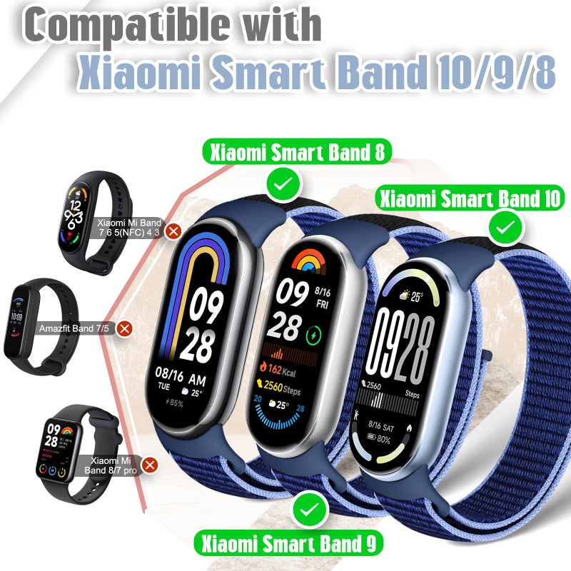 Bcuckood Nylon Sport Band Compatible with Xiaomi Smart Band 10/9/8 for Women Men, Soft Adjustable Breathable Sport Loop Watch Strap Replacement Wristband for Xiaomi Mi Band 10/9/8, 3pcs - Image 4