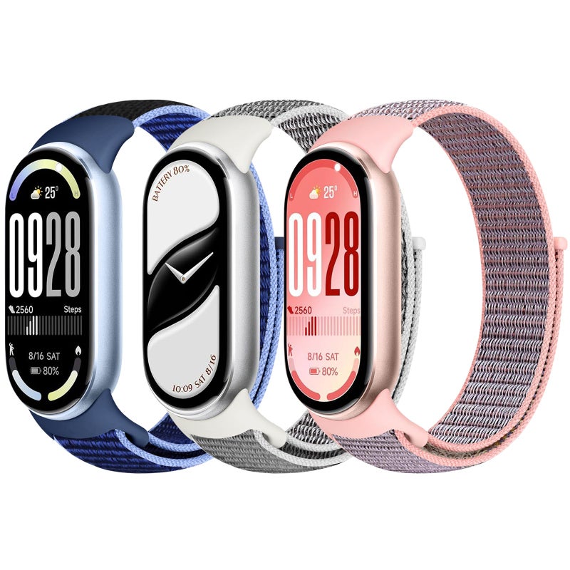Bcuckood Nylon Sport Band Compatible with Xiaomi Smart Band 10/9/8 for Women Men, Soft Adjustable Breathable Sport Loop Watch Strap Replacement Wristband for Xiaomi Mi Band 10/9/8, 3pcs - Image 1