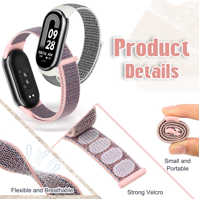 Bcuckood Nylon Sport Band Compatible with Xiaomi Smart Band 10/9/8 for Women Men, Soft Adjustable Breathable Sport Loop Watch Strap Replacement Wristband for Xiaomi Mi Band 10/9/8, 3pcs - Image 5
