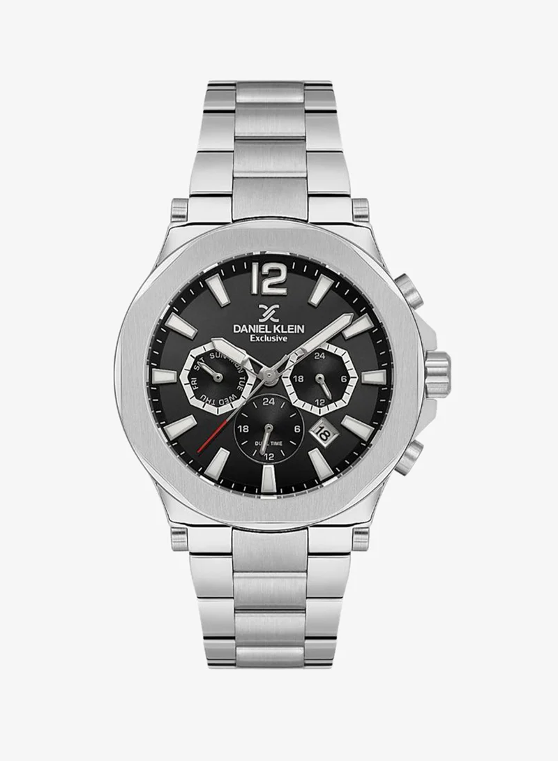 DANIEL KLEIN Men's Stainless Steel Silver Alloy Case Analog Black Round Sunray Dial Japanese Quartz Exclusive 50 Meters Water Resistant