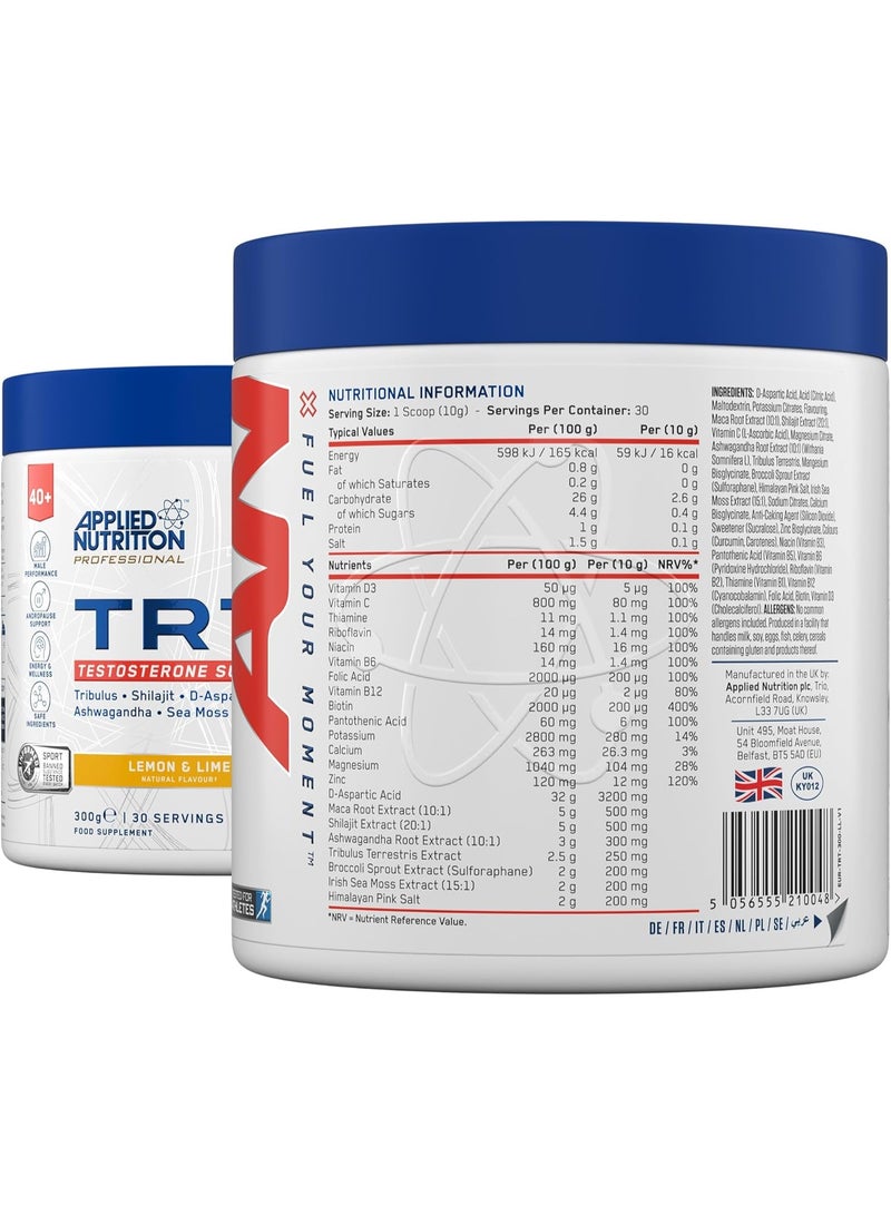Applied Nutrition TRT support testosterone hormone booster | Zinc, Magnesium, D-Aspartic Acid, Maca, Ashwagandha & Sea Moss | Informed Sport – Lemon & Lime (300g – 30 Servings) - Image 2