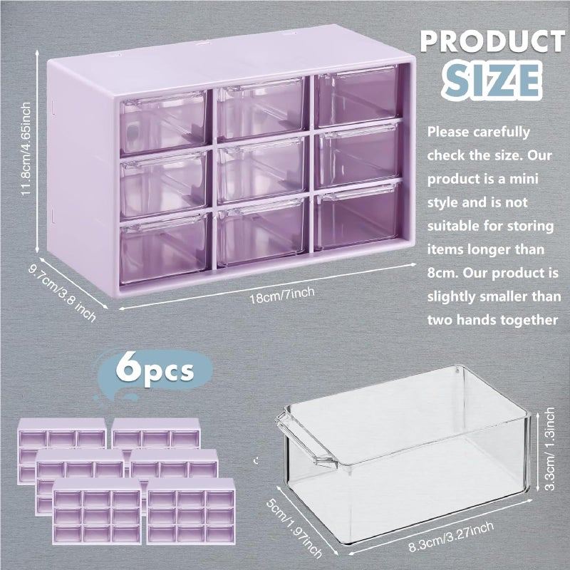 Amyhill 6 Pcs Mini Drawer Organizer Small Organizer with 9 Drawers Plastic Desktop Craft Storage Box for Office Home Room Jewelry Cosmetics Collection(Purple) - Image 2