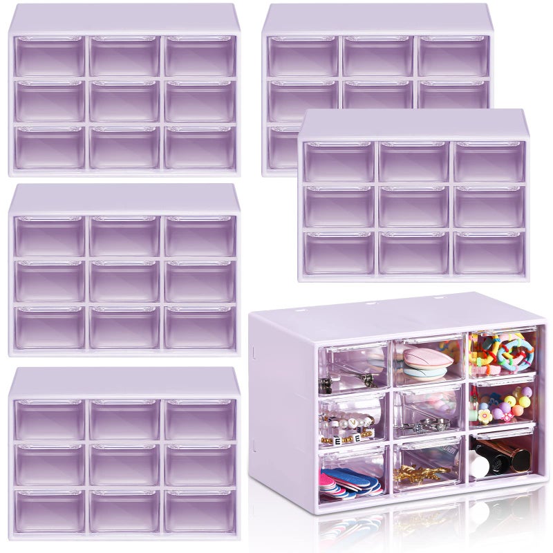Amyhill 6 Pcs Mini Drawer Organizer Small Organizer with 9 Drawers Plastic Desktop Craft Storage Box for Office Home Room Jewelry Cosmetics Collection(Purple) - Image 1
