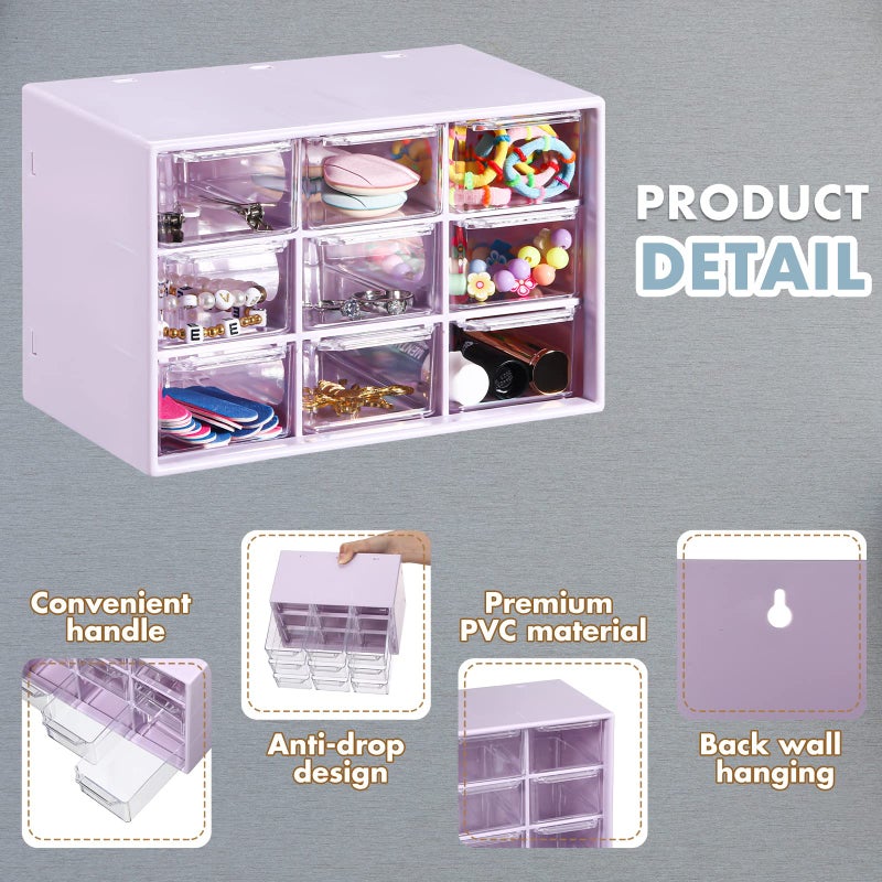 Amyhill 6 Pcs Mini Drawer Organizer Small Organizer with 9 Drawers Plastic Desktop Craft Storage Box for Office Home Room Jewelry Cosmetics Collection(Purple) - Image 3
