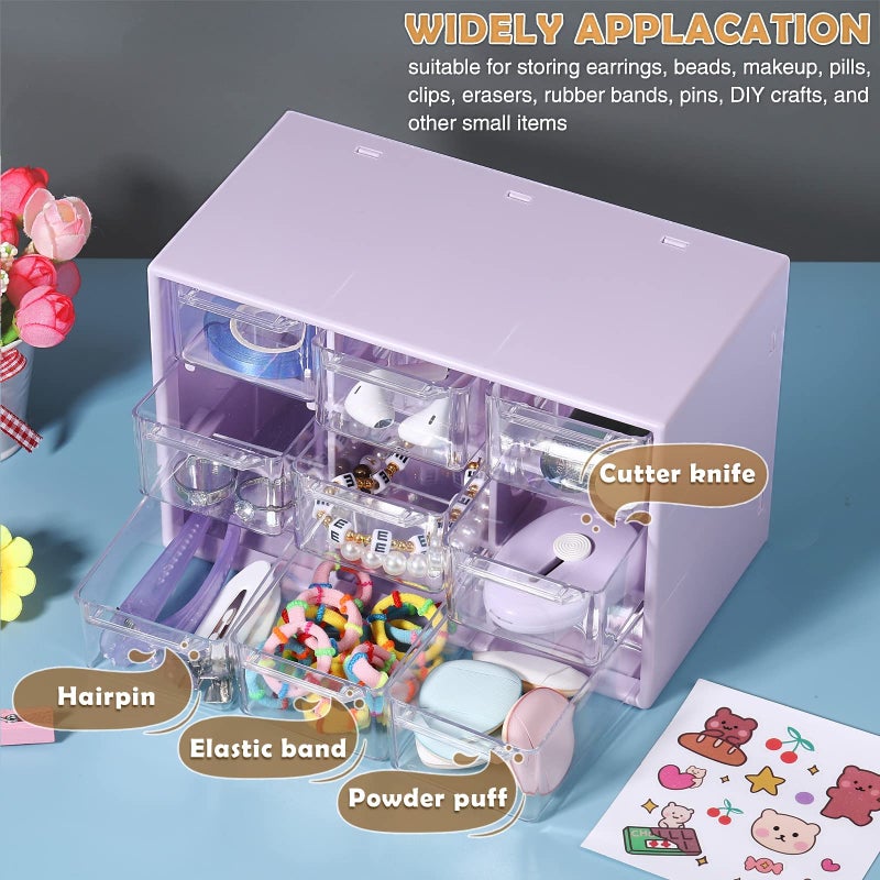 Amyhill 6 Pcs Mini Drawer Organizer Small Organizer with 9 Drawers Plastic Desktop Craft Storage Box for Office Home Room Jewelry Cosmetics Collection(Purple) - Image 4