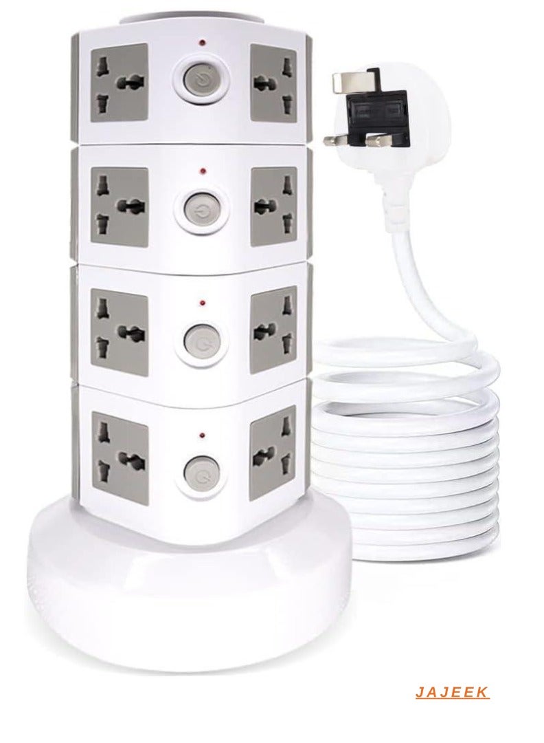 JAJEEK Universal Vertical Tower Power Strip – Multi-Socket (110V-250V) with 2 USB Ports, Electric Charging Station Surge Protector, 4 Layers, Suitable for Any Country  - Image 1