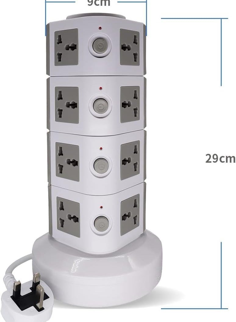 JAJEEK Universal Vertical Tower Power Strip – Multi-Socket (110V-250V) with 2 USB Ports, Electric Charging Station Surge Protector, 4 Layers, Suitable for Any Country  - Image 2