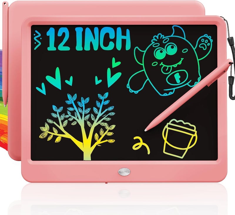 TEKFUN LCD Writing Tablet for Kids Girls Toys, 12 Inch Erasable Drawing Tablet Doodle Board Colorful Doodle Pad, Gifts for Toddlers Girls Adults (Pink) - Image 1