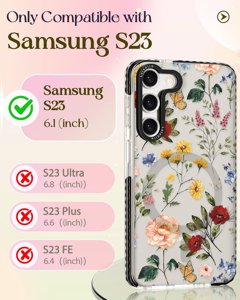 Lotadilo for Samsung Galaxy S23 Case for Women - Girls Cute Design Compatible with Magsafe Magnetic Ring Holder Stand Retro Flower Phone Covers Aesthetic Girly TPU Funda for S23 - Image 2
