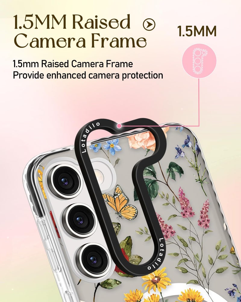 Lotadilo for Samsung Galaxy S23 Case for Women - Girls Cute Design Compatible with Magsafe Magnetic Ring Holder Stand Retro Flower Phone Covers Aesthetic Girly TPU Funda for S23 - Image 3