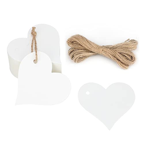G2PLUS Heart Gift Tags with String 100PCS Heart Shaped Gift Tags 23X23 in Blank Wedding Favor Hang Tag for Gift Wrapping DIY Arts Crafts Valentines Mothers Day