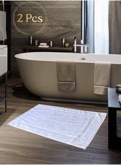 MAXQON Pack Of 2 - Bath Mat - 100% Cotton 900GSM Highly Absorbent Anti-Slip Floor Mat Size-50x80cm, Color-White  - Image 1
