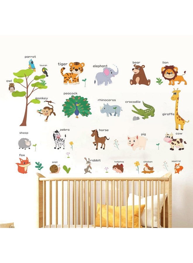 LOMILY Large Animals Learning Educational Wall Stickers Kids,Nursery Playroom Wall Decals,Daycare Preschool Classroom Wall Stickers Peel and Stick Removable,Cute Wall Decor for Boy,Girl,Toddler,Baby. - Image 1