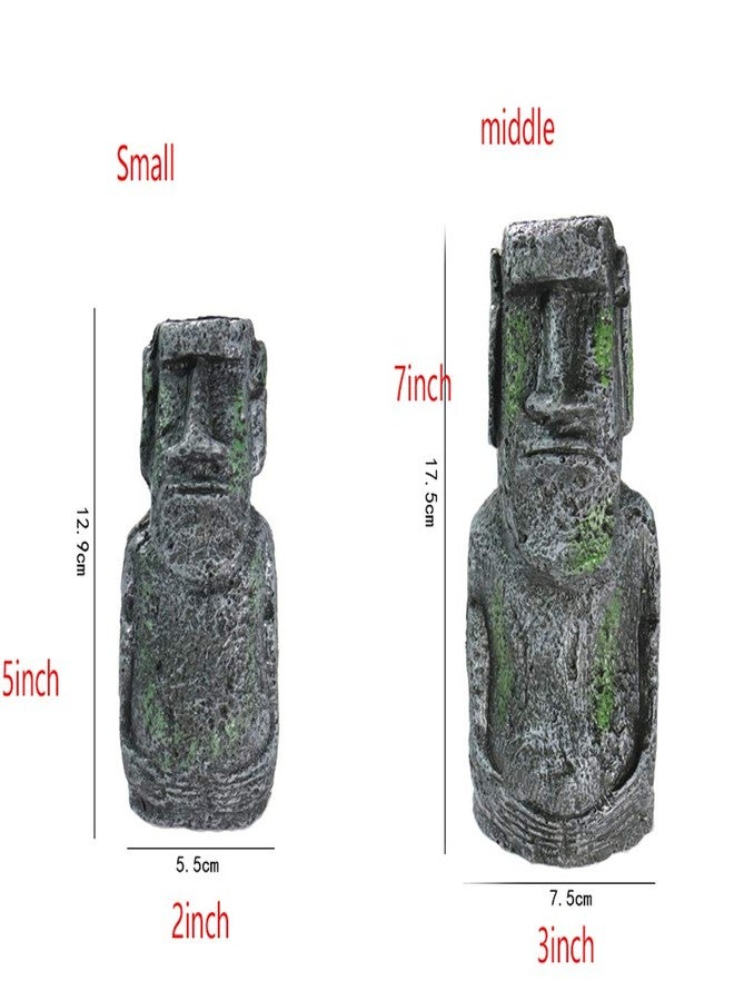 Dtacke Easter Island Stone Statue Resin Ornament Fish Tank Aquarium Decoration Gnome Terrarium Reptile Artificial Stone Home Decor (L) - Image 3