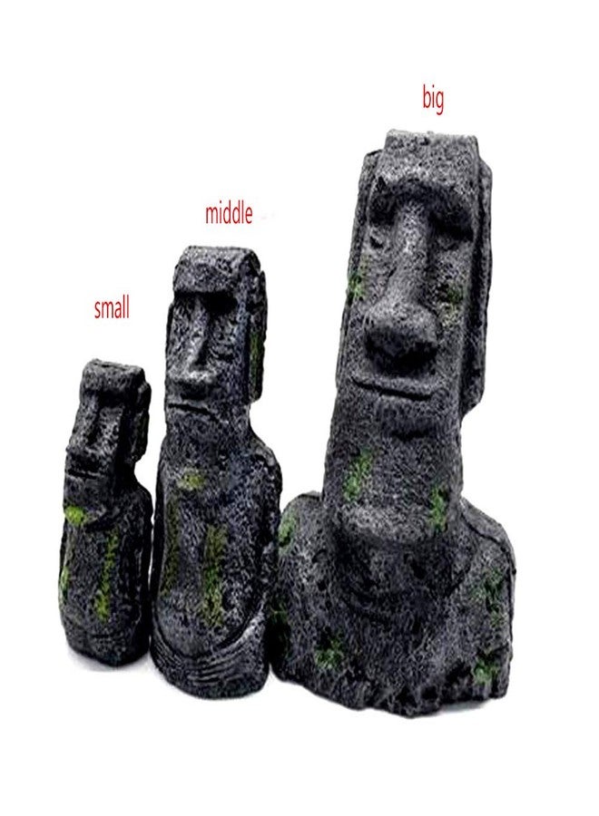Dtacke Easter Island Stone Statue Resin Ornament Fish Tank Aquarium Decoration Gnome Terrarium Reptile Artificial Stone Home Decor (L) - Image 2