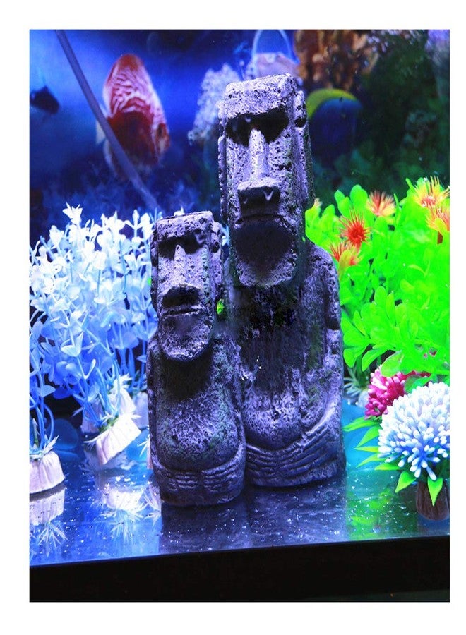 Dtacke Easter Island Stone Statue Resin Ornament Fish Tank Aquarium Decoration Gnome Terrarium Reptile Artificial Stone Home Decor (L) - Image 5