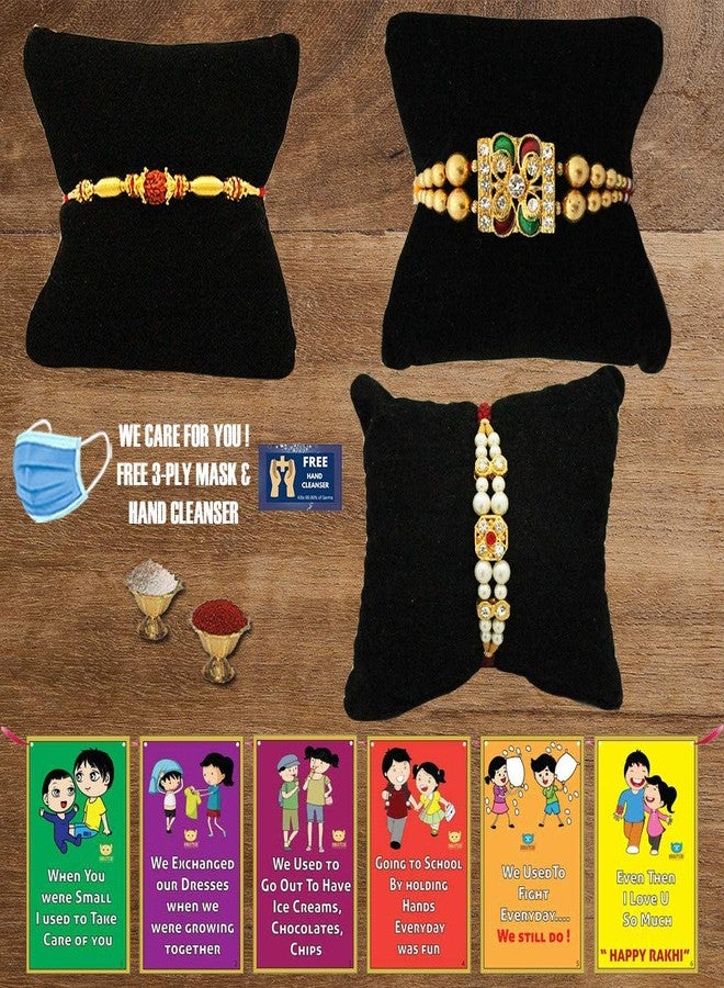 BOGATCHI K3Kb-10 Designer Rakhi for Brother, Rakhi Set of 3, Royal Rakhi Set- 3, Set of 3 Beautiful Rakhi for Bhai - Image 1