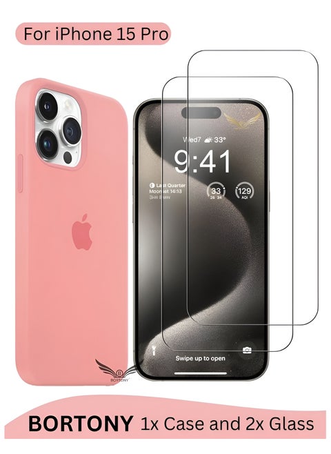 iPhone 15 Pro Case with 2X Screen Protector【3 in 1】Liquid Silicone Soft Silky Touch iPhone 15 Pro Cover Inside Microfiber Anti Scratch Shockproof Protective Case Cover