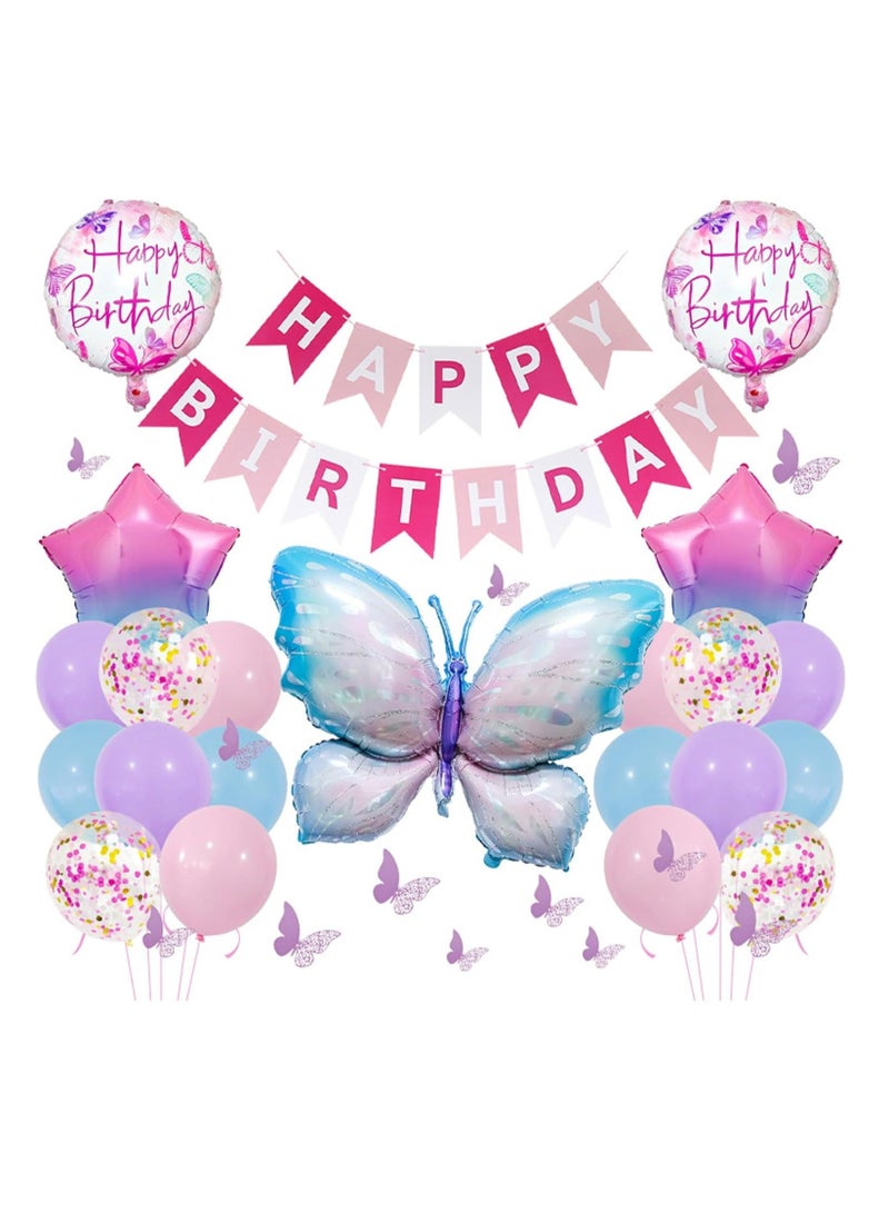 DUNISO Butterfly Birthday Party Decorations, Pastel Macaron Purple Pink Party Balloon With Matallic Pink Purple Confetti Latex Balloons For Girls Butterfly Theme Birthday Decorations - Image 1