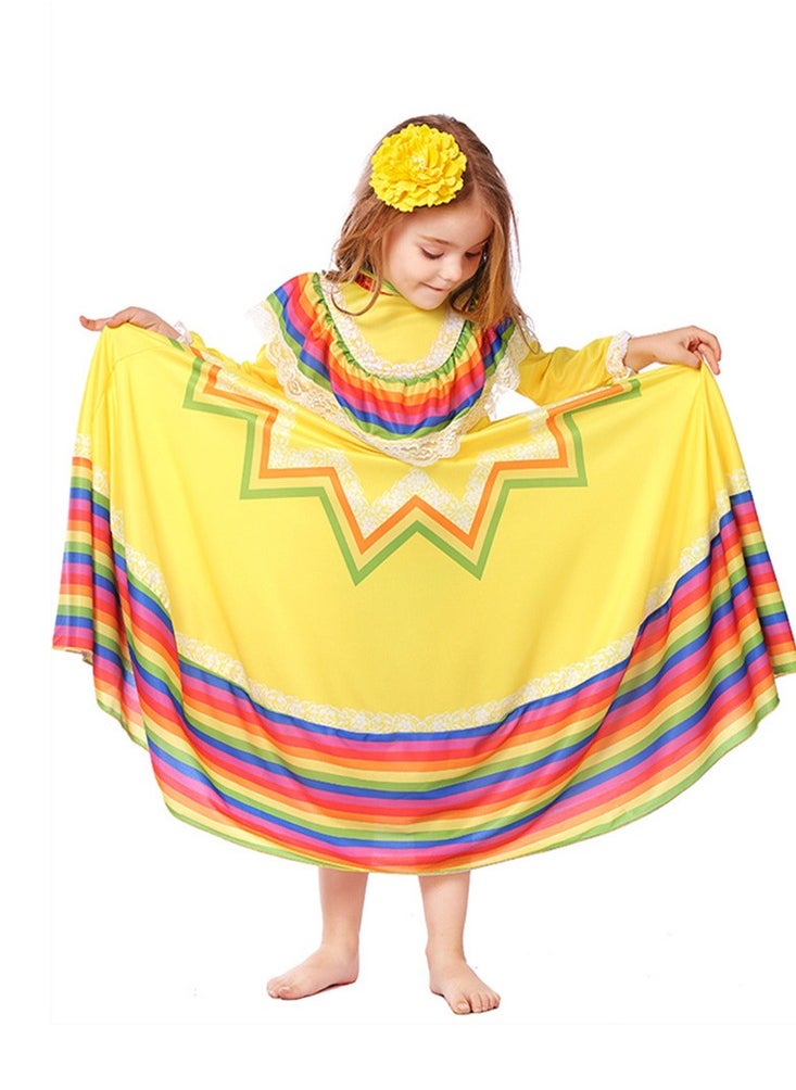Al Aoyama - Mexican Dress for Girls Kids Tradition Princess Dress Halloween Costume Carnival Birthday Party Costumes - Image 1