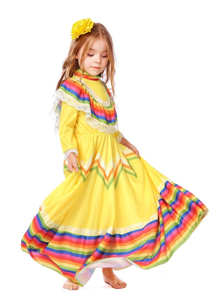 Al Aoyama - Mexican Dress for Girls Kids Tradition Princess Dress Halloween Costume Carnival Birthday Party Costumes - Image 1