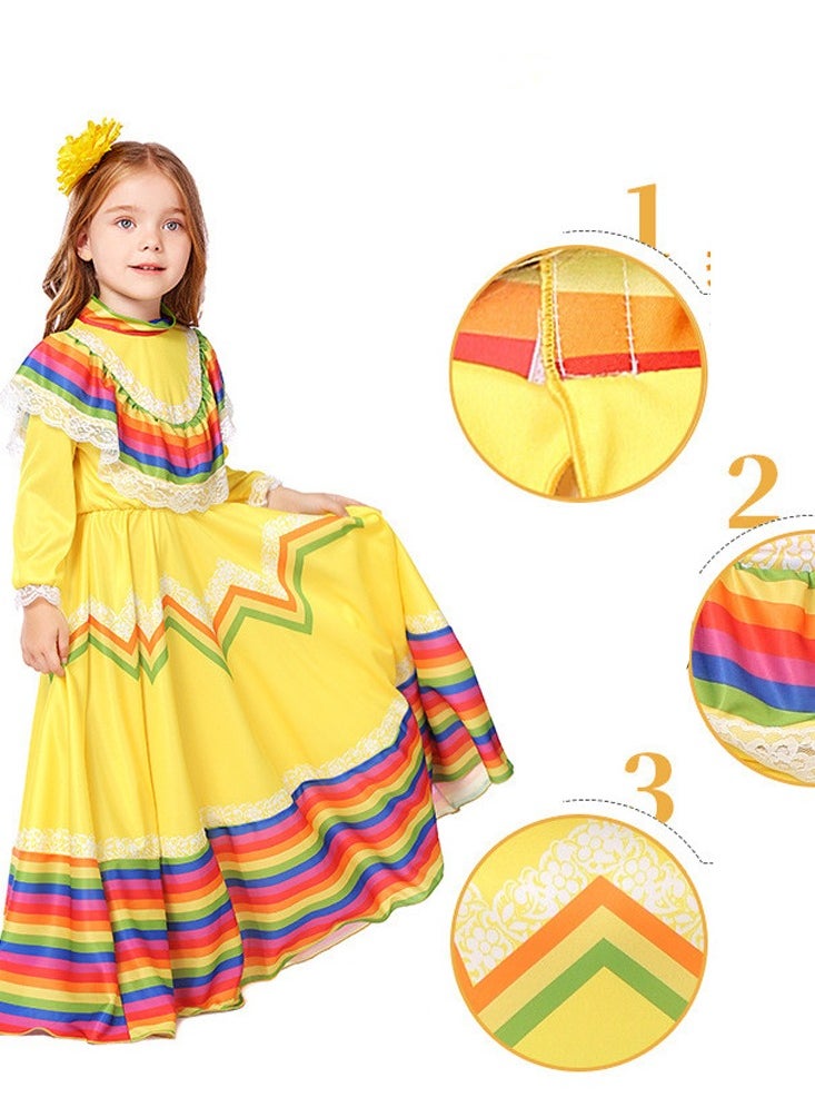 Al Aoyama - Mexican Dress for Girls Kids Tradition Princess Dress Halloween Costume Carnival Birthday Party Costumes - Image 1