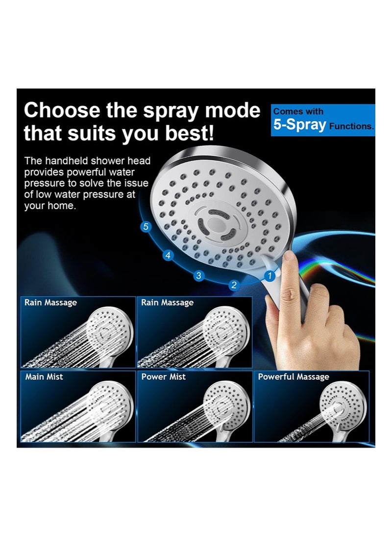 هالونهي مجموعة رأس الدش، رأس دش مطري عالي الضغط 10 بوصة مع ذراع تمديد قابل للتعديل 11 بوصة و5 إعدادات محمولة باليد، رذاذ دش قوي ضد الماء منخفض الضغط مع خرطوم طويل (فضي) - Image 4