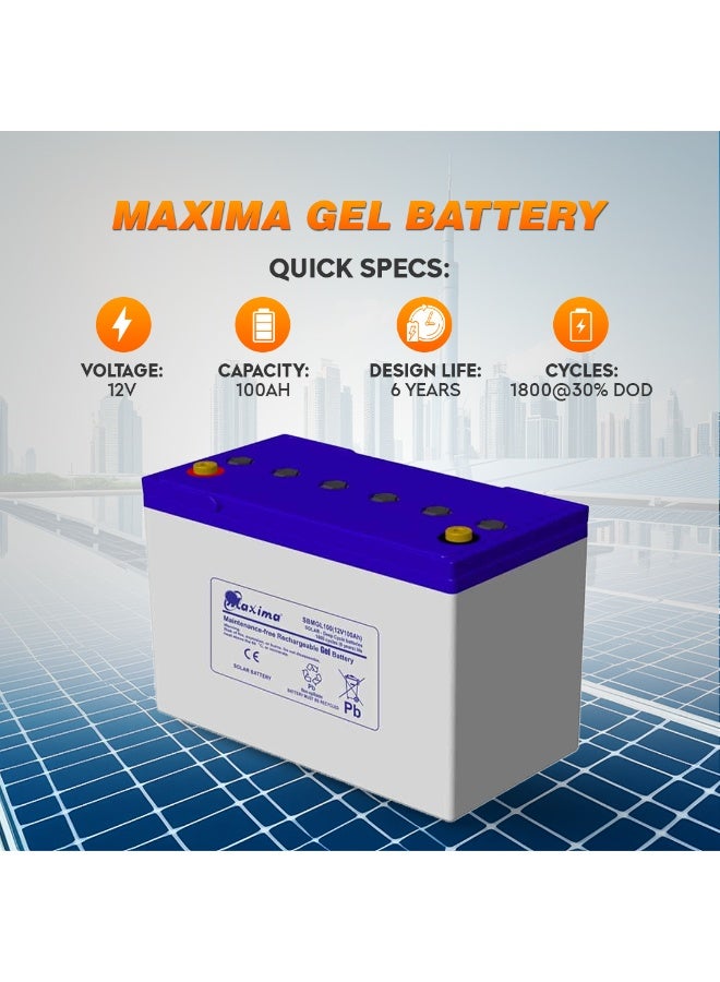 Maxima 12V 100Ah Gel Battery Deep Cycle Maintenance-Free Solar Inverter Power Backup Unit System Pro - Image 3