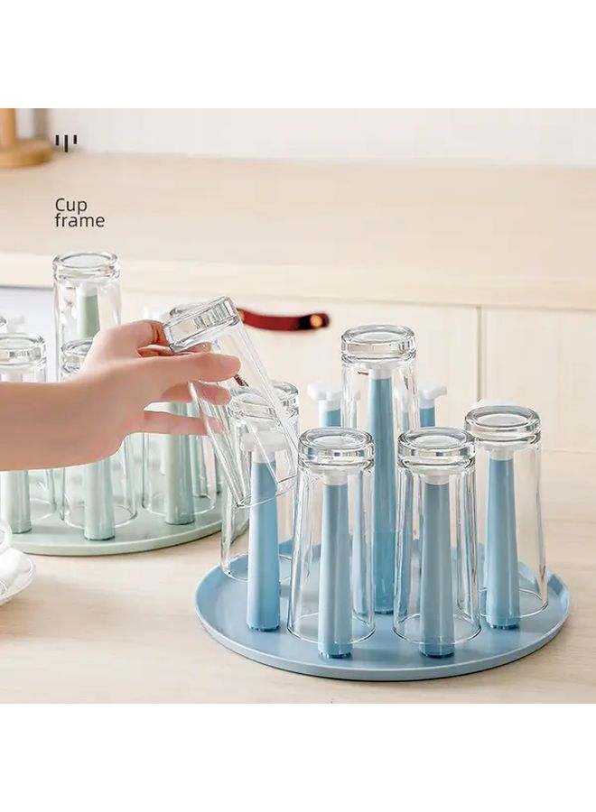 Green 12 Cup Plastic Draining Rack Kitchen Countertop Organizer Clear Beverage Glass Holder - Image 1