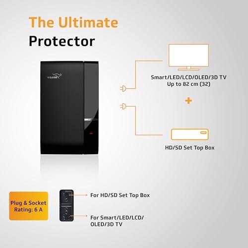 V-Guard Effino 1.3 TV Stabilizer | Applicable for Smart TV's up to 82cm (32) +Set Top Box, Home Theatre/Gaming Console | 1.3 Ampere Capacity | Bi-Colour LED Display |2 Year Warranty | Black - Image 2