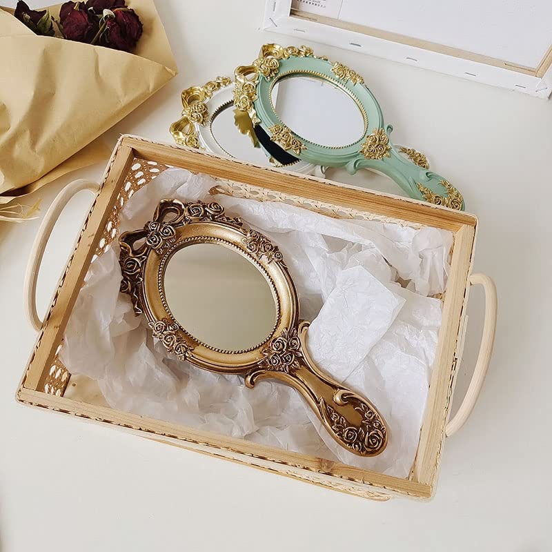 Rich Boxer Vintage Handheld Mirror Embossed Flower Hand Held Mirror Makeup Mirror Vanity Mirror Decorative Cute Hand Mirror (Bronze) - Image 3
