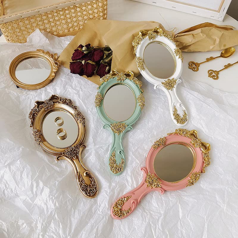 Rich Boxer Vintage Handheld Mirror Embossed Flower Hand Held Mirror Makeup Mirror Vanity Mirror Decorative Cute Hand Mirror (Bronze) - Image 5