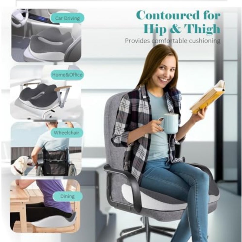 Seat Cushion for Office, 3D Full Wrap Memory Foam Chairs Cushions, for Pressure Relief Sciatica and tailbone Back Pain Relief, Ergonomic Pillow Memory Foam Coccyx Pad for Office Home Car Grey - Image 2
