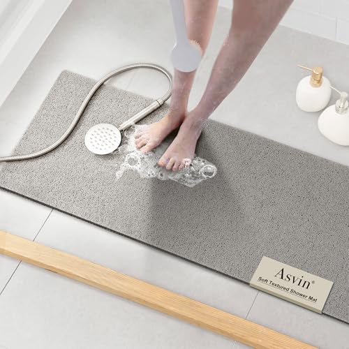 Asvin Soft Textured Bath, Shower, Tub Mat, 47x16 Inch, Phthalate Free, Non Slip Comfort Bathtub Mats with Drain, PVC Loofah Bathroom Mats for Wet Areas, Quick Drying - Image 1