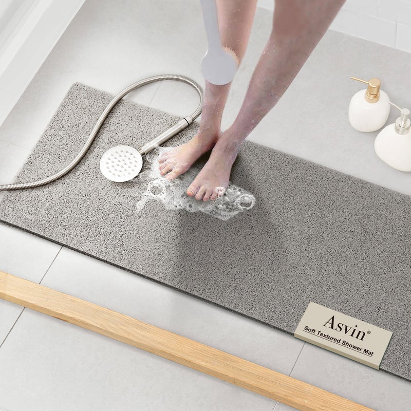 Asvin Soft Textured Bath, Shower, Tub Mat, 47x16 Inch, Phthalate Free, Non Slip Comfort Bathtub Mats with Drain, PVC Loofah Bathroom Mats for Wet Areas, Quick Drying - Image 4