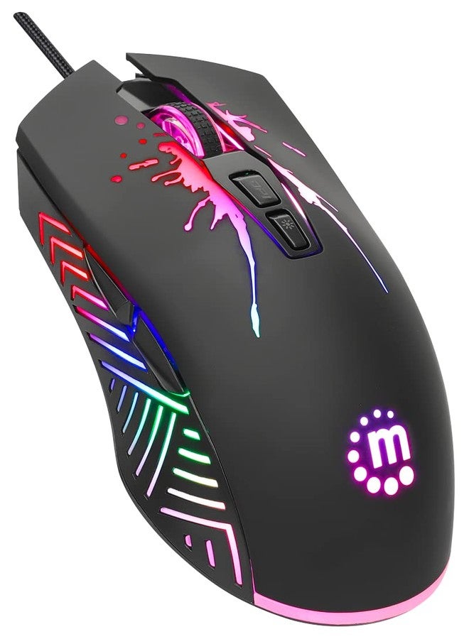 MANHATTAN RGB LED Wired Optical USB Gaming Mouse - 7200 DPI, Ergonomic Shape, 7 Buttons, Color-Changing LEDs, Low-Friction Base, Computer Mouse for Laptop, Extra-Long Braided Cable - 190121 - Image 1
